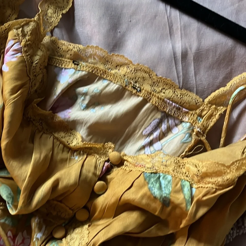 Golden Yellow Floral Wedding Guest Dress Small - Picture 6 of 16